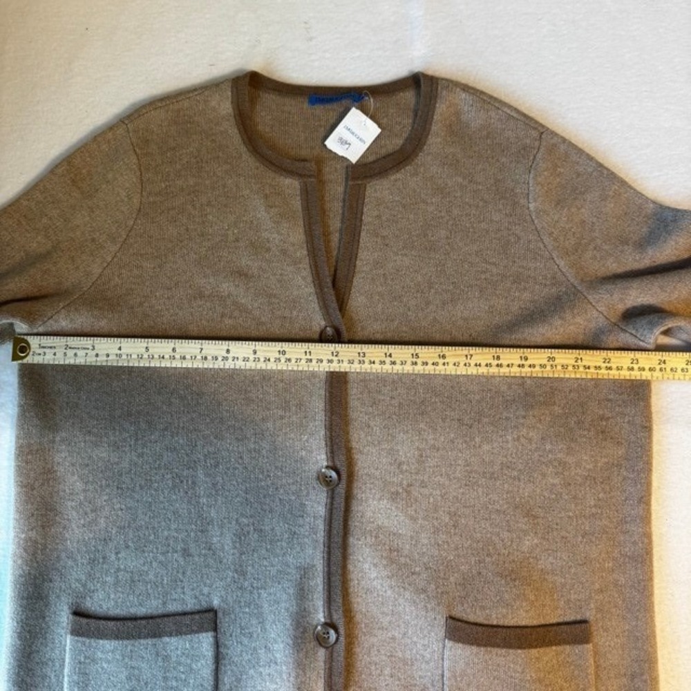 J McLaughlin Nan Wool Cashmere‎ long Cardigan Sweater Women XL Tan Brown pockets - Picture 4 of 14